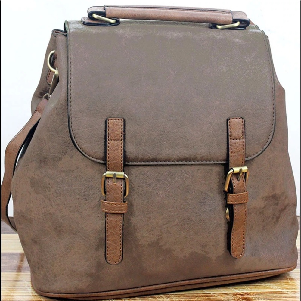 Grey Faux Leather Satchel